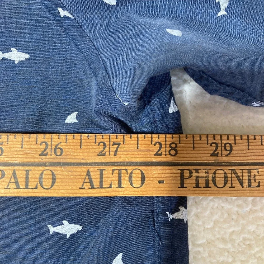 MOLOKAI SURF Men's 3XL Navy Blue Shark‎ Sailboat Short Sleeve Button Down Shirt